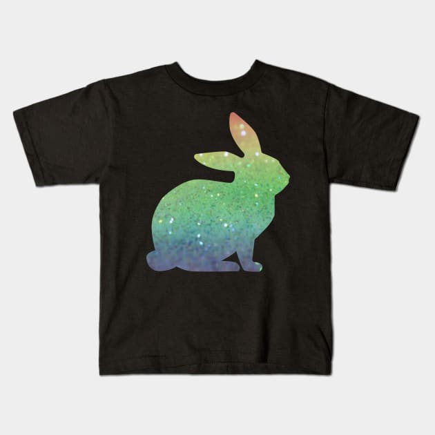 Rainbow Ombre Faux Glitter Easter Bunny Kids T-Shirt by Felicity-K